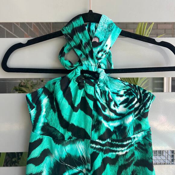 Karen Millen Turquoise Black Tiger Satin Tunic Top Size US 2 - Picture 4 of 8